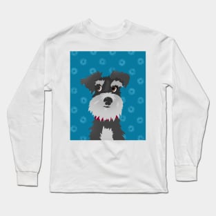 Salt and Pepper Miniature Schnauzer Dog with Blue Daisies Long Sleeve T-Shirt